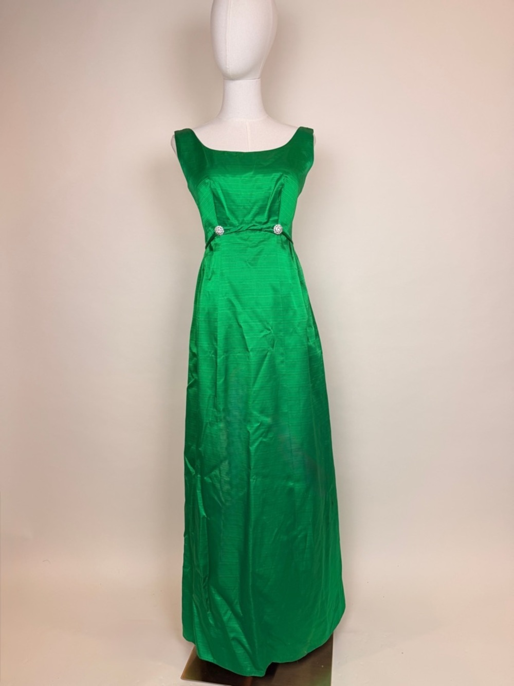 VIntage 1960s Emerald Green Rhinestone Evening Gown